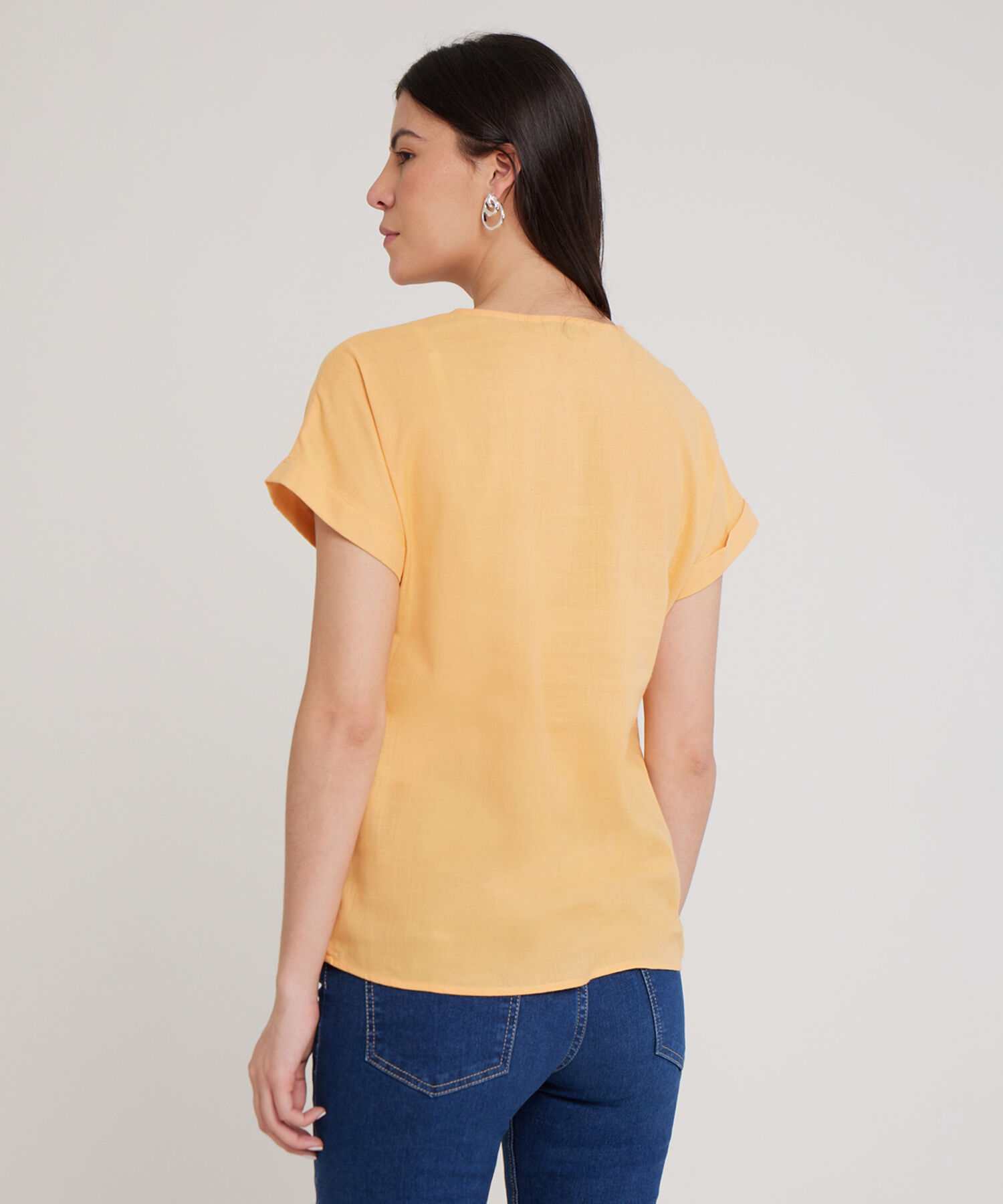 Blusa Manga Corta Corrida Unicolor