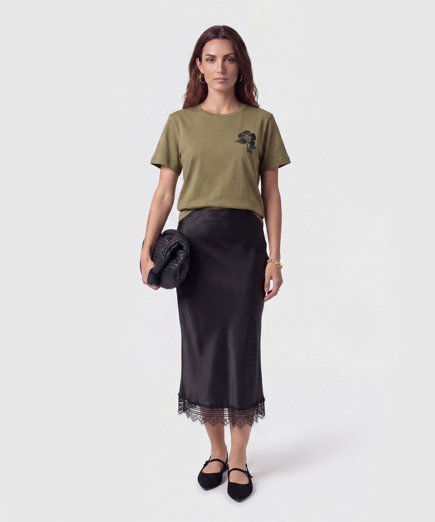 Camiseta con Bordado Floral para Mujer