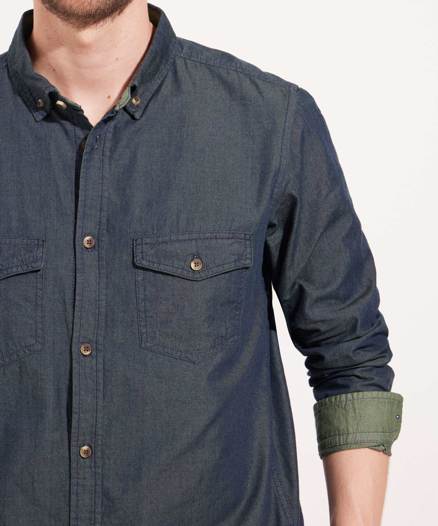Camisa Slim Fit Tono Azul Medio Oscuro