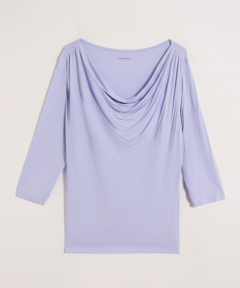 Camiseta Mujer Cuello Drapeado Manga 3/4 Elegante