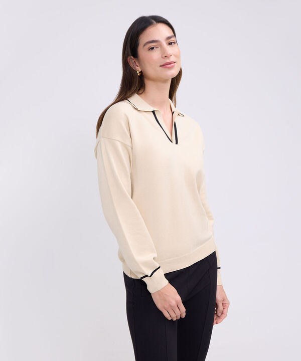 Saco tipo polo con línea contrastada en cuello y puños para mujer image number null