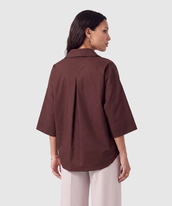 Camisa Mujer Manga 3/4 Unicolor con Bolsillos