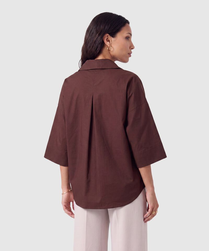 Camisa Mujer Manga 3/4 Unicolor con Bolsillos