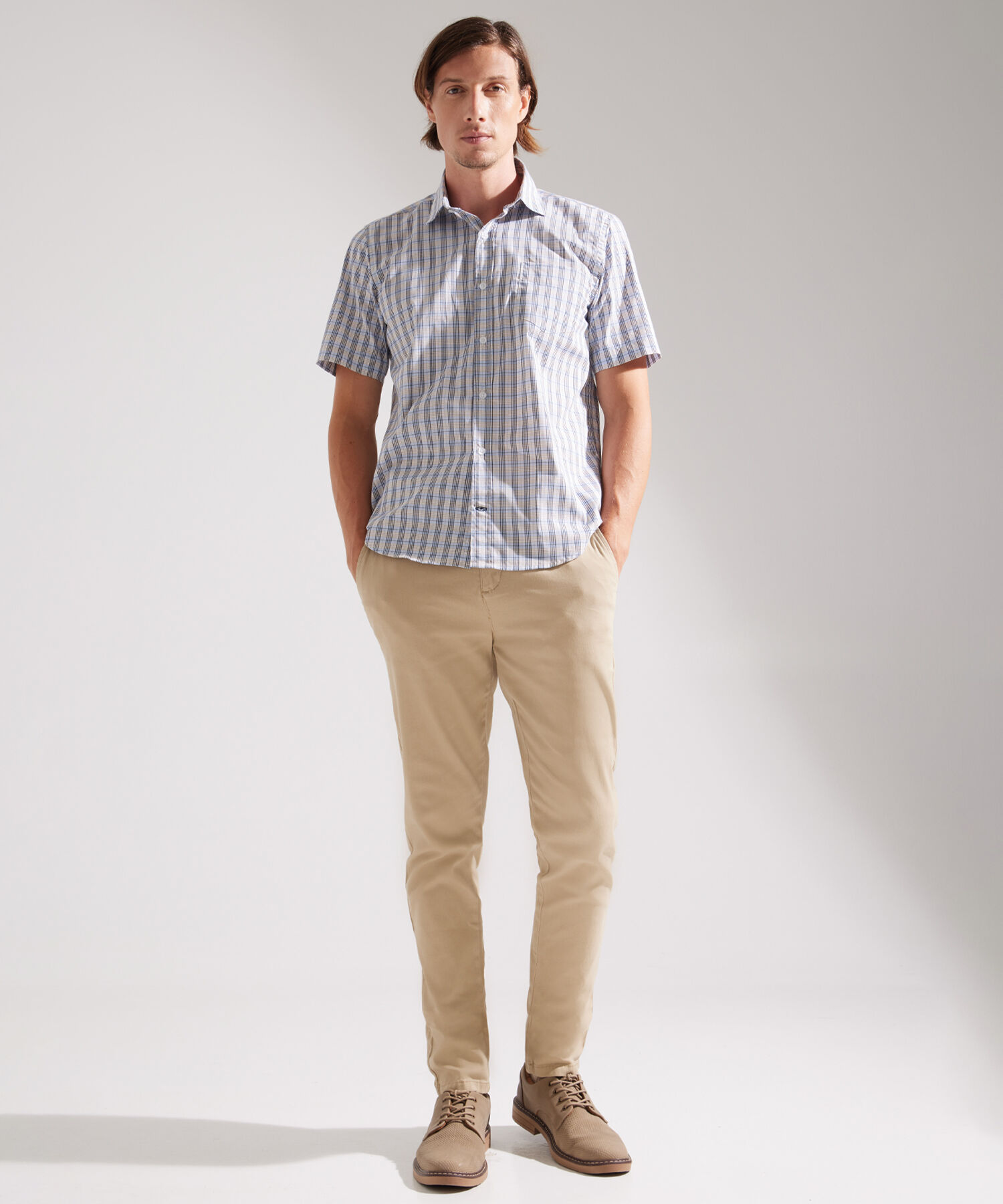 Camisa Manga Corta Preteñida, Cuello Formal