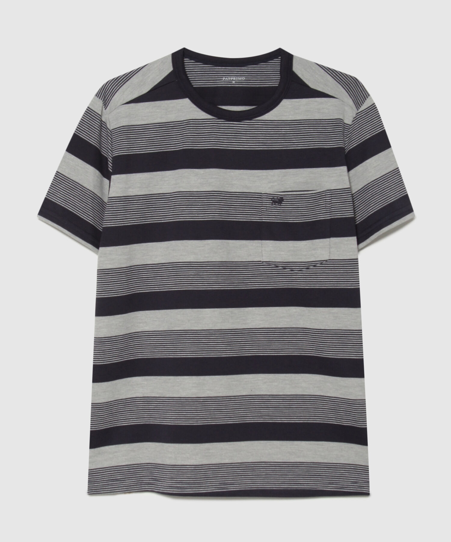 Camiseta Manga Corta Cuello Redondo Con Bolsillo, Preteñida A Rayas