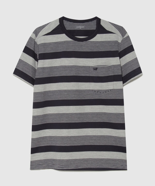 Camiseta Manga Corta Cuello Redondo Con Bolsillo, Preteñida A Rayas
