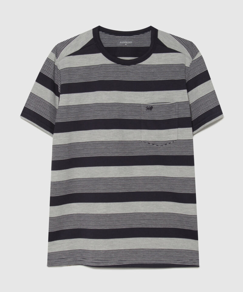 Camiseta Manga Corta Cuello Redondo Con Bolsillo, Preteñida A Rayas