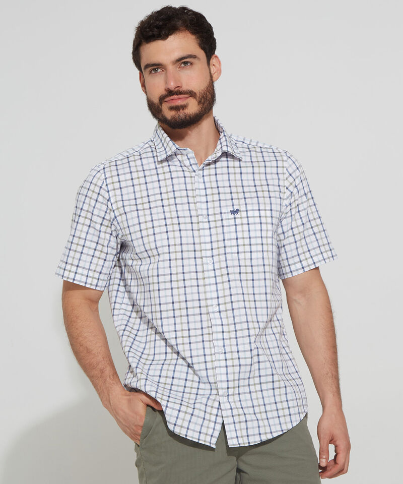 Camisa Manga Corta Cuadros Estampados Con Bolsillo