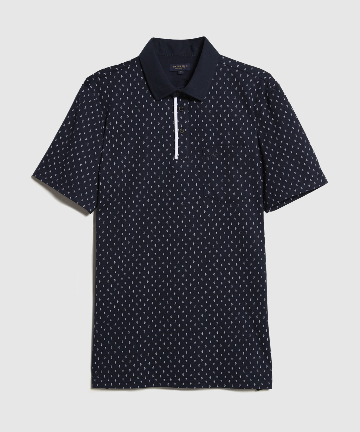 Polo Estampada Cuello Duro Con Bolsillo Y Vena Contraste En Pechera, Silueta Regular Fit, Cítrico Marinero
