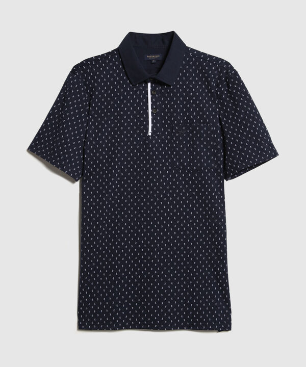 Polo Estampada Cuello Duro Con Bolsillo Y Vena Contraste En Pechera, Silueta Regular Fit, Cítrico Marinero
