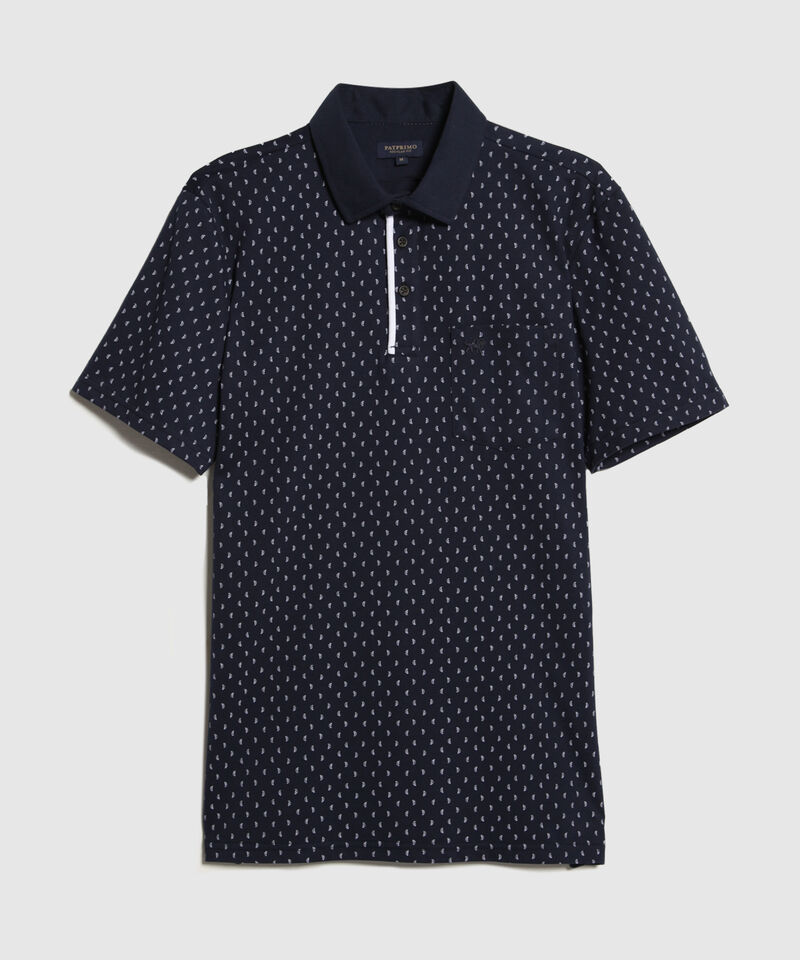Polo Estampada Cuello Duro Con Bolsillo Y Vena Contraste En Pechera, Silueta Regular Fit, Cítrico Marinero