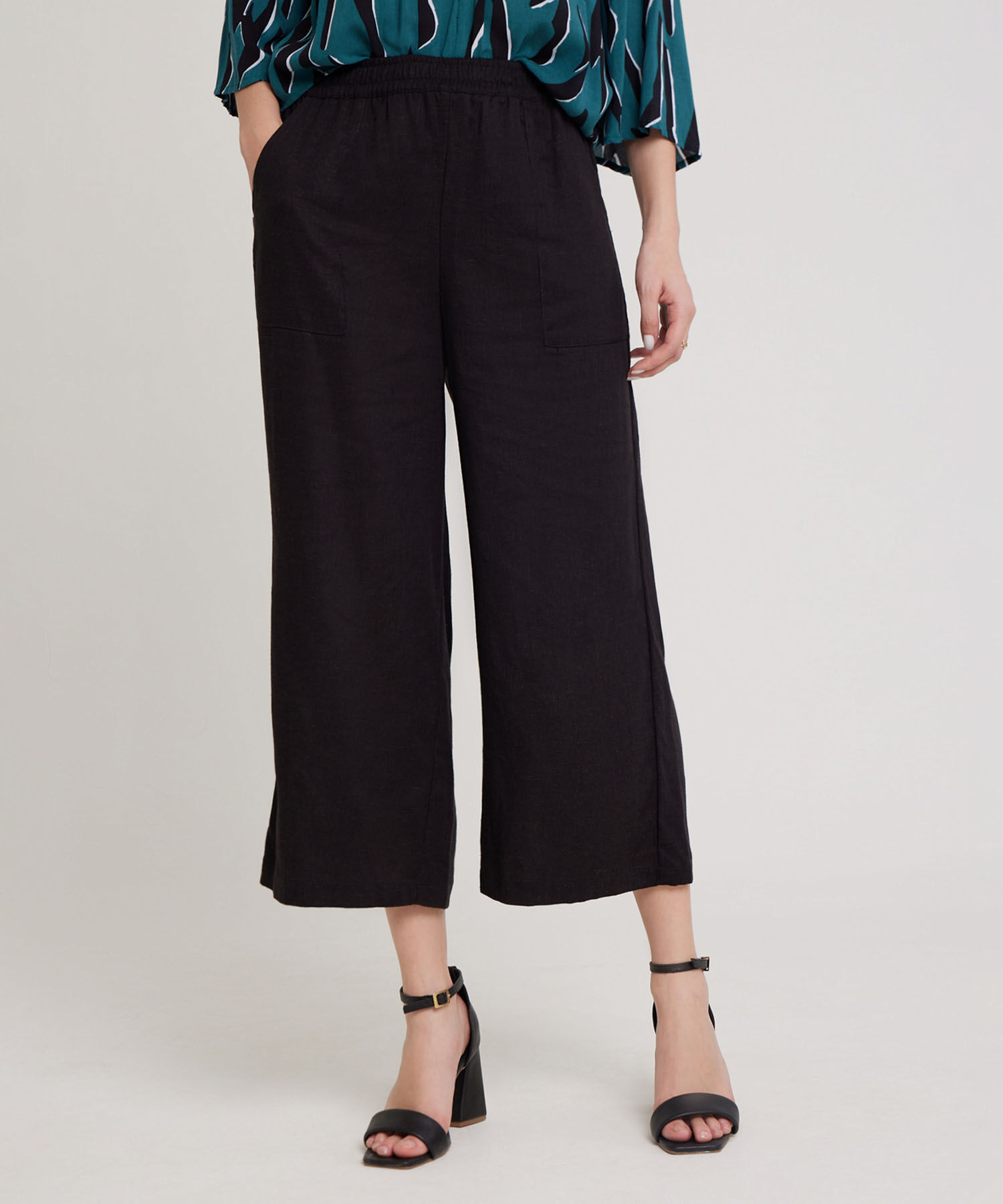 Pantalon Moda Tipo Culotte Unicolor, Resortado Con Bolsillos Diagonales, Tel Aviv Linea Moda