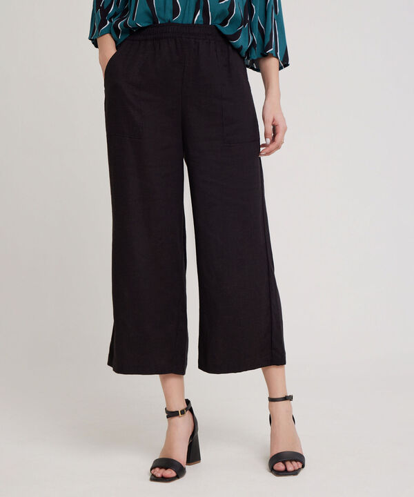Pantalon Moda Tipo Culotte Unicolor, Resortado Con Bolsillos Diagonales, Tel Aviv Linea Moda image number null