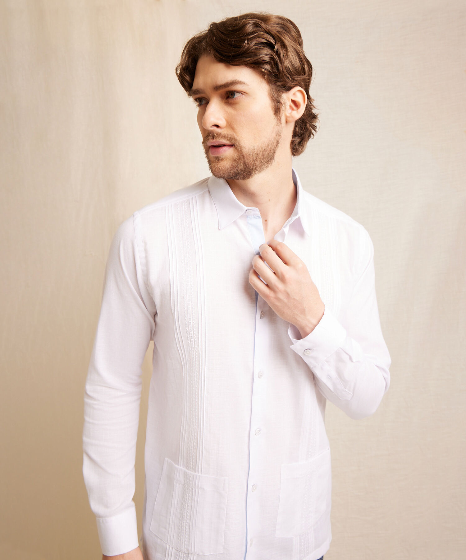 Camisa Guayabera Manga Larga Cuello Camisero