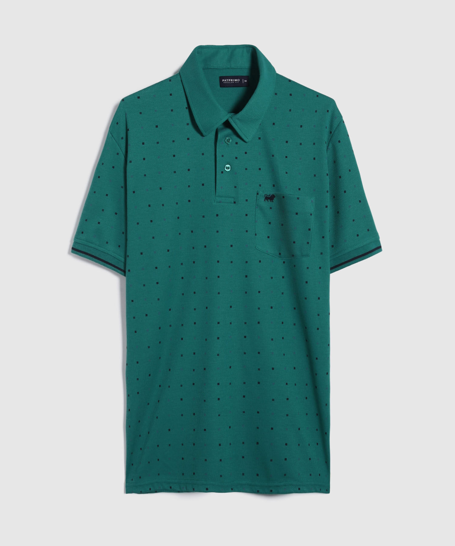 Polo Estampada, Cuello Maquina Con Bolsillo, Silueta Regular Fit