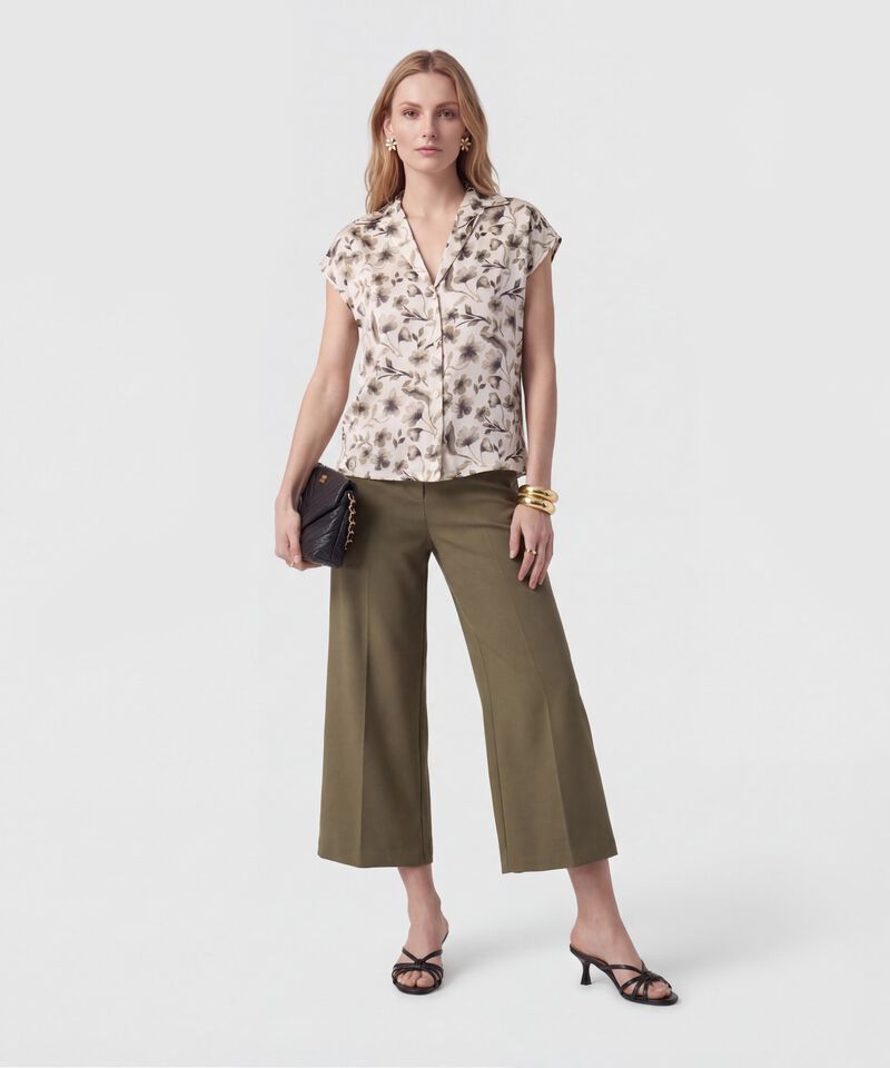 Camisa De Manga Casquillo Y Cuello Solapa Para Mujer