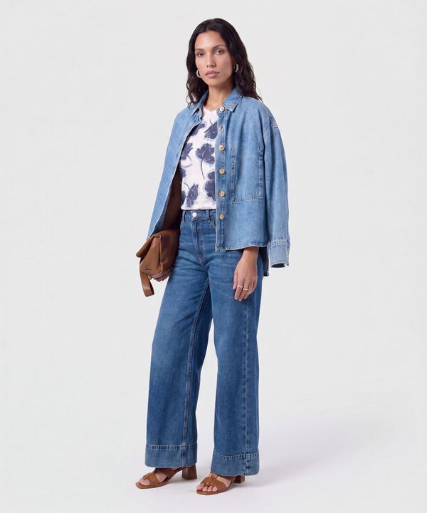 Jeans Bota Ancha Con Trenzado Para Mujer