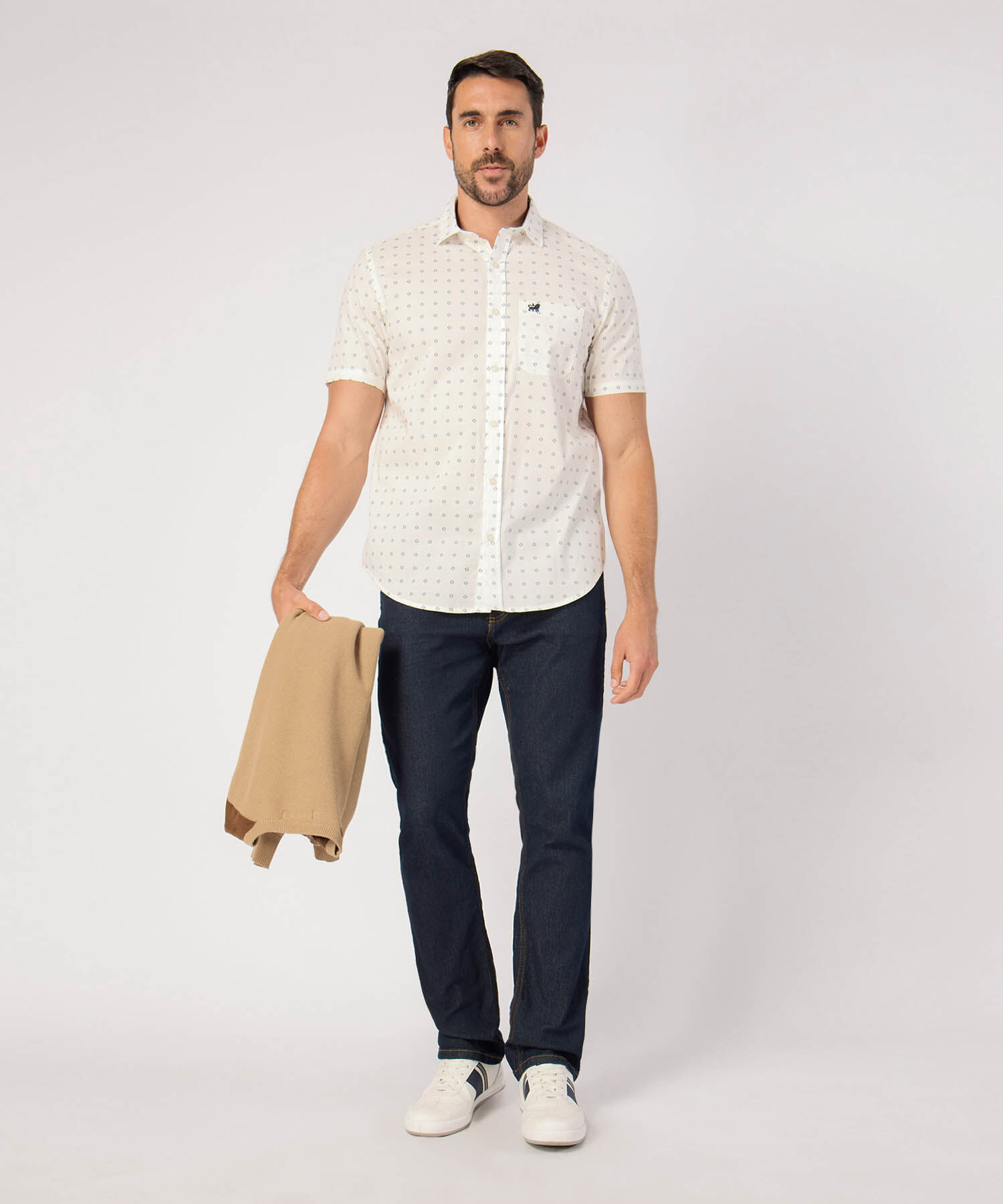 Camisa Manga Corta En Miniprints Con Bolsillo