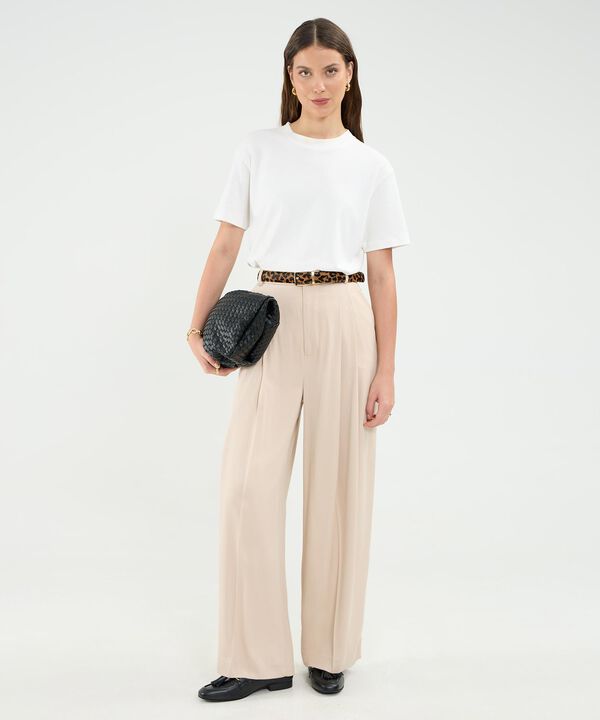 Pantalon Amplio Con Prenses Unicolor image number null