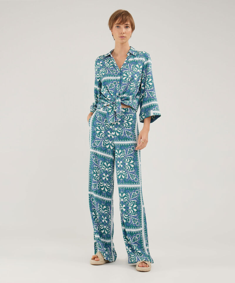 Camisa Estampada, Manga 3/4 Amplia