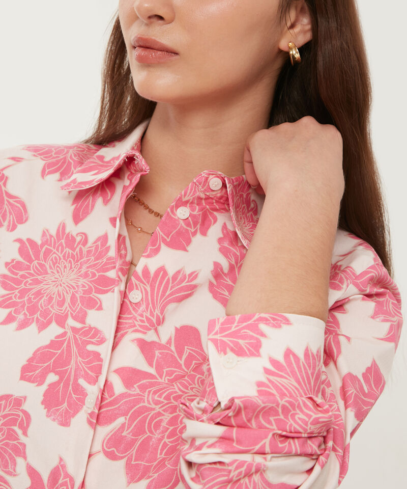 Camisa Estampada En Popelina Manga Larga