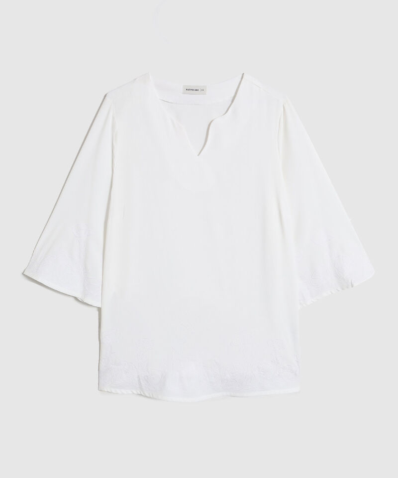 Blusa con Escote V y Bordado en Borde Para Mujer Curvy
