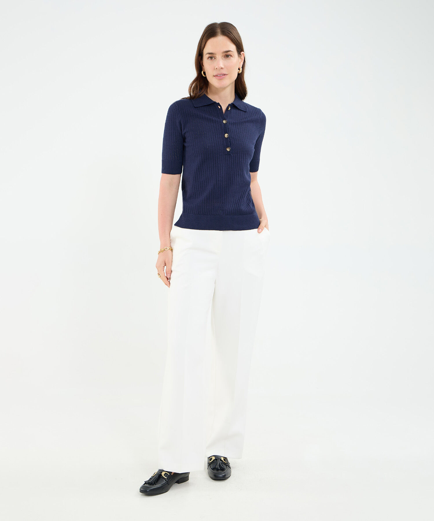Polo tejida unicolor para mujer