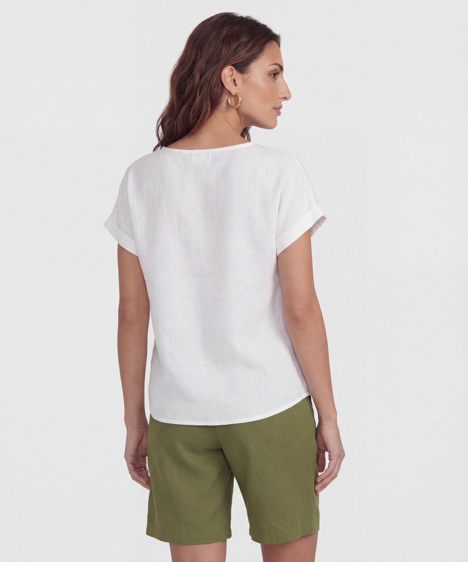 Blusa Unicolor Manga Corta Con Doblez Para Mujer