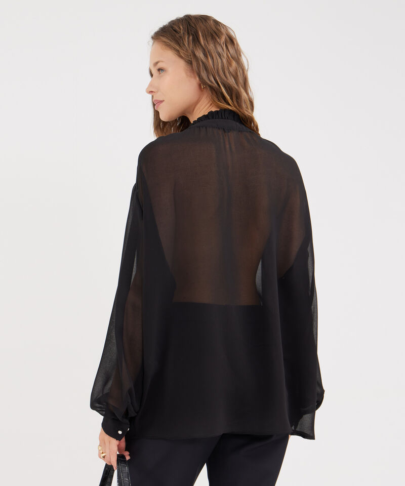 Blusa Con Volantes En Mangas Y Escote Unicolor