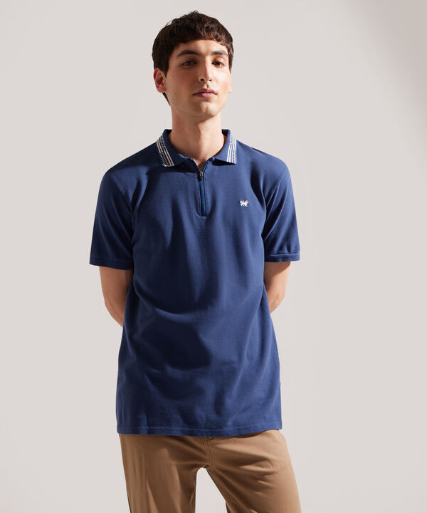 Polo Unicolor, Cuello Y Puños Tejidos, Pechera Con Cremallera Regular Fit