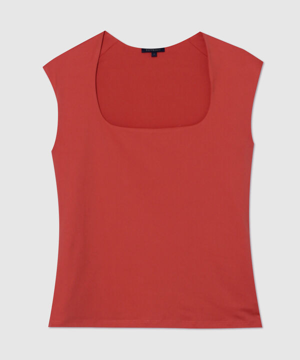 Camiseta Unicolor Escote Cuadrado Manga Corta