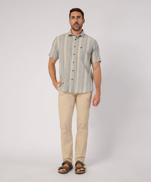 Camisa Manga Corta A Rayas Con Bolsillo  image number null