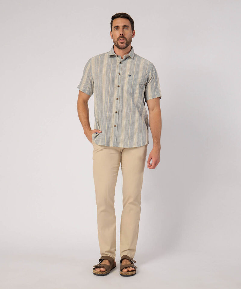 Camisa Manga Corta A Rayas Con Bolsillo 