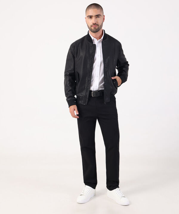Chaqueta Bomber En Material Tipo Cuero