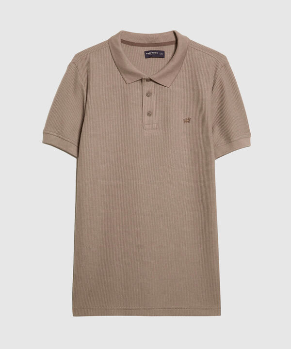 Polo Unicolor Con Textura, Cuello Y Puños Tejidos