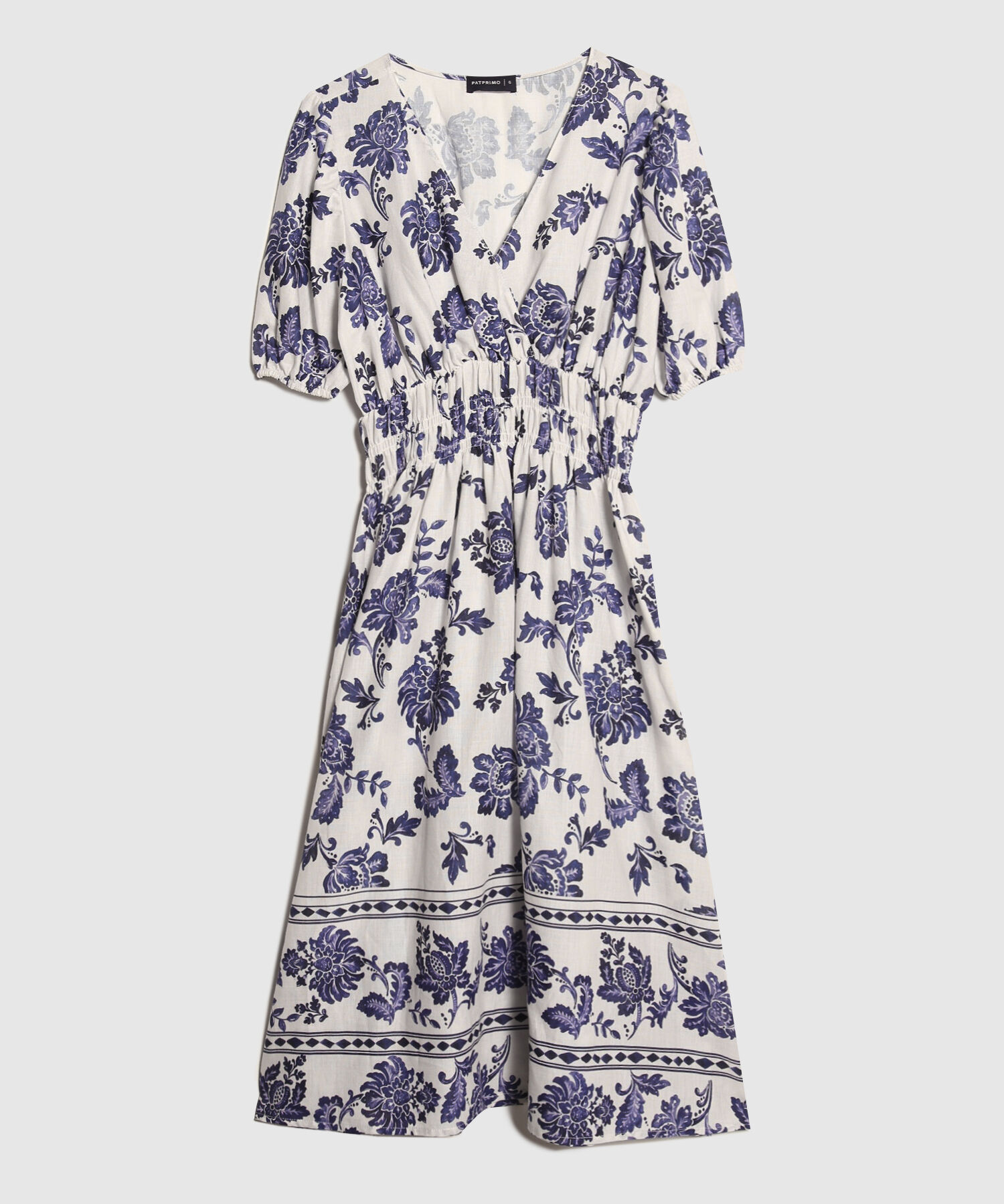 Vestido Midi Resortado En Cintura Estampado