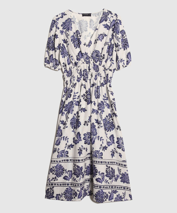 Vestido Midi Resortado En Cintura Estampado