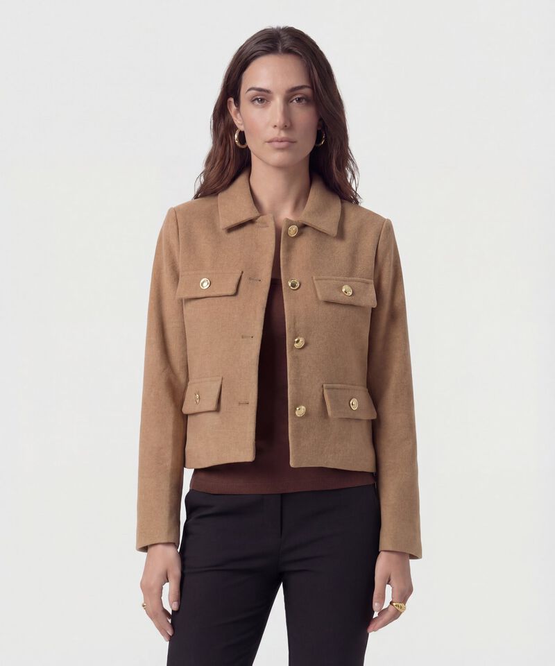 Chaqueta Corta Con Botones Dorados Para Mujer