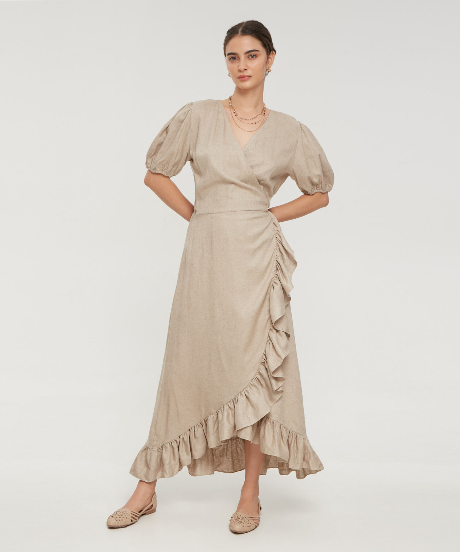 Vestido Unicolor Manga Bombacha