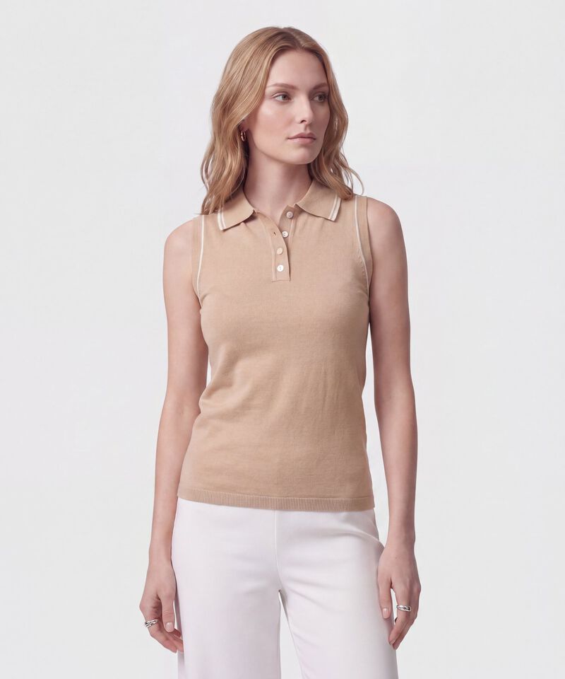Polo Texturizada Cuello En Contraste Mujer