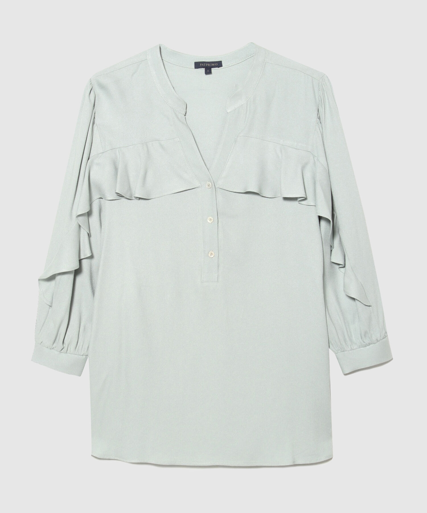 Blusa Unicolor Manga 3/4 Con Arandela En Frente