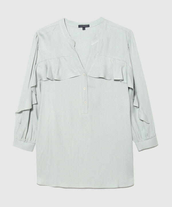 Blusa Unicolor Manga 3/4 Con Arandela En Frente