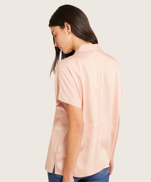 Camisa De Manga Corta Unicolor Para Mujer