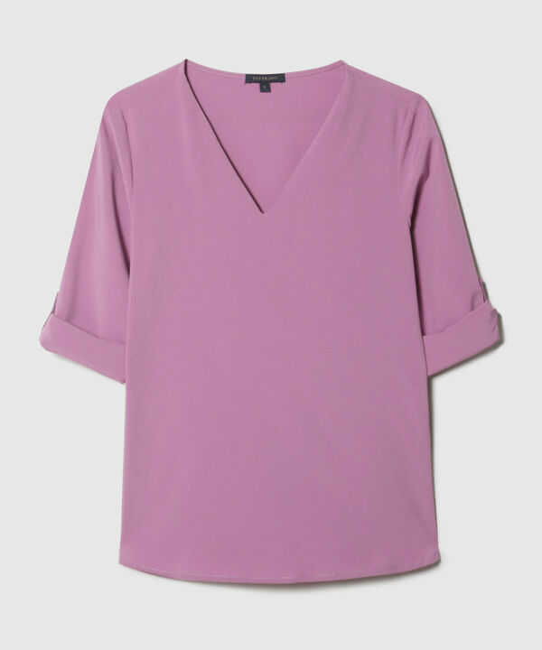 Blusa Manga 3/4 Unicolor Escote En V