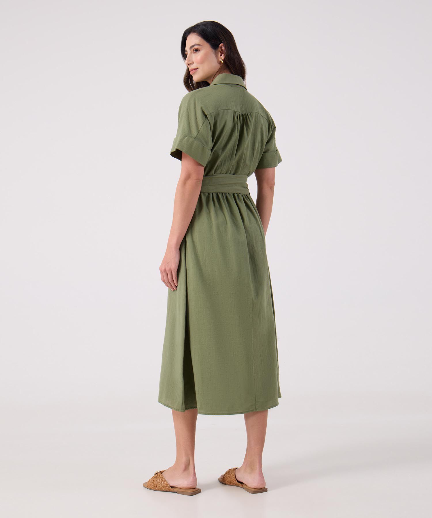 Vestido Unicolor Con Cinturon 