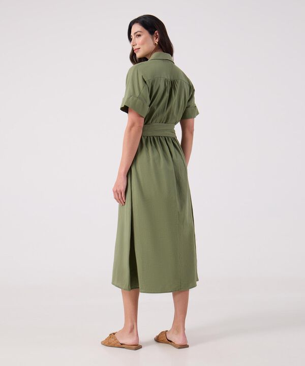 Vestido Unicolor Con Cinturon 