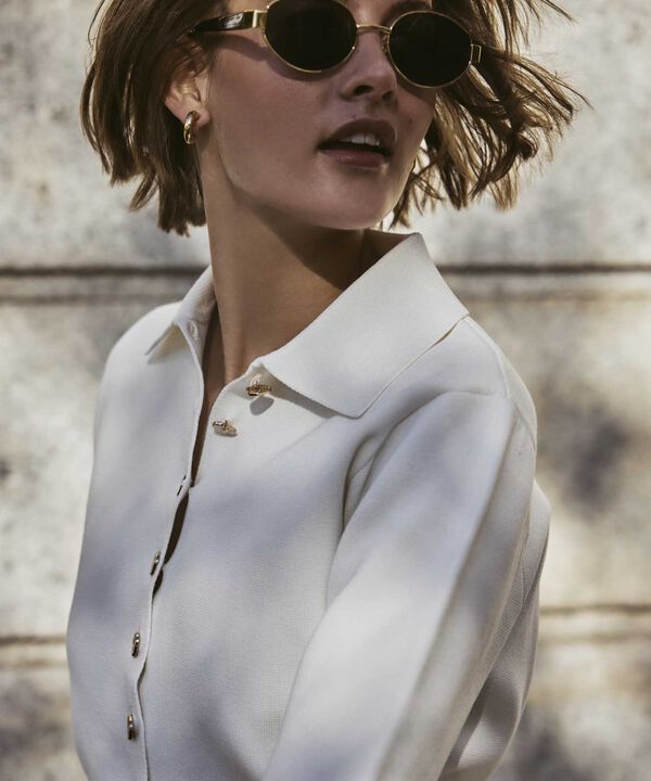 C&aacute;rdigan De Punto Con Cuello Camisero Mujer