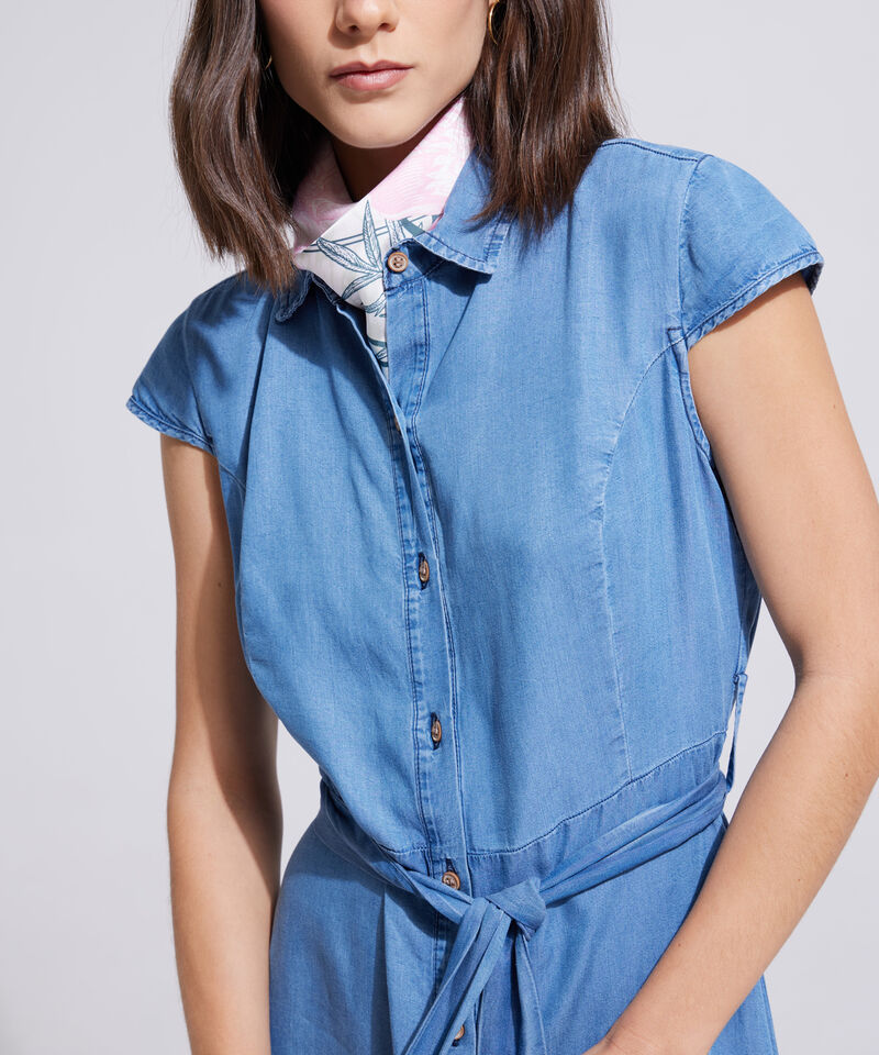 Vestido Camisero En Tencel Con Cinturón Tono Medio