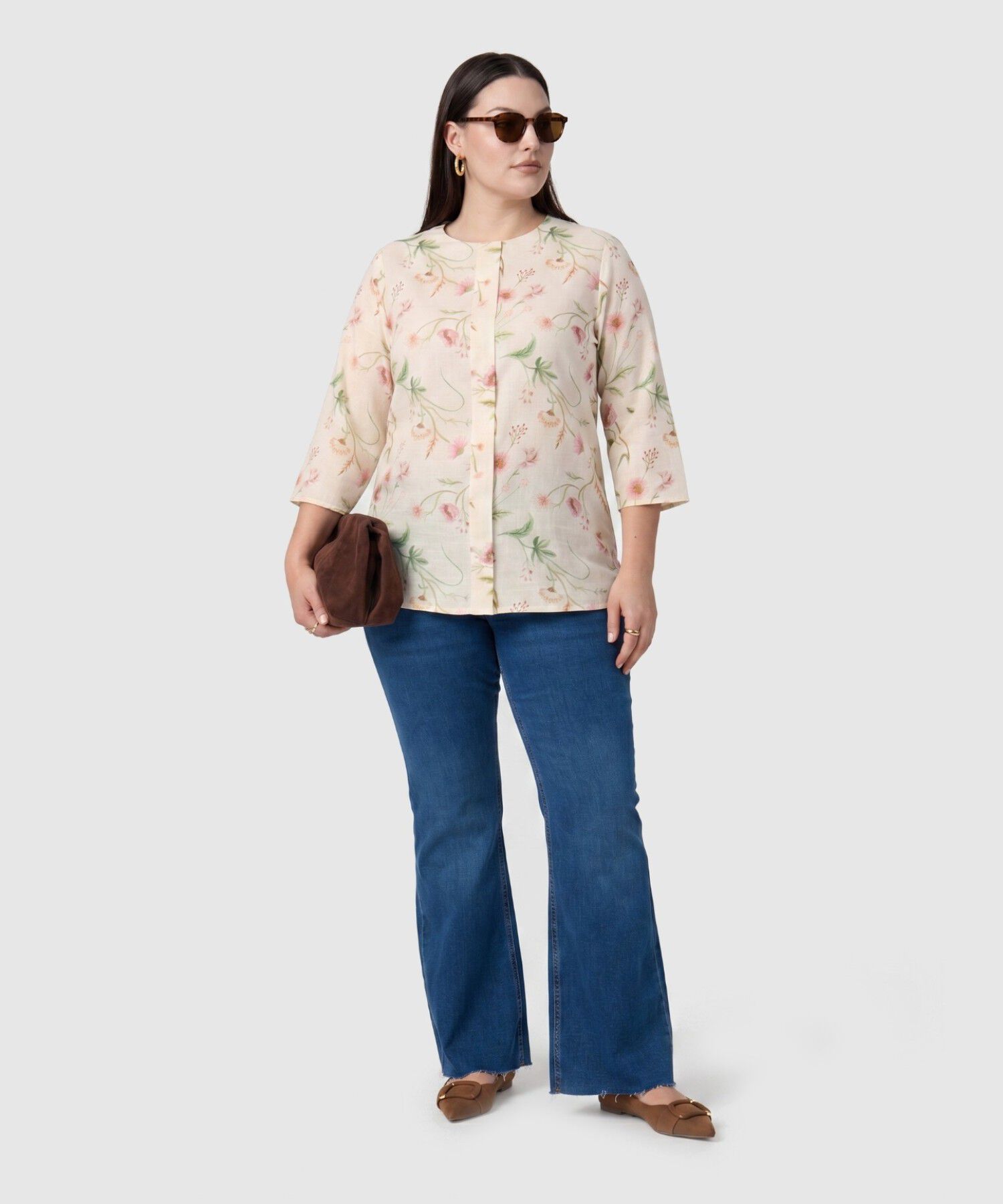 Blusa Fluida De Manga 3/4 Para Mujer Curvy