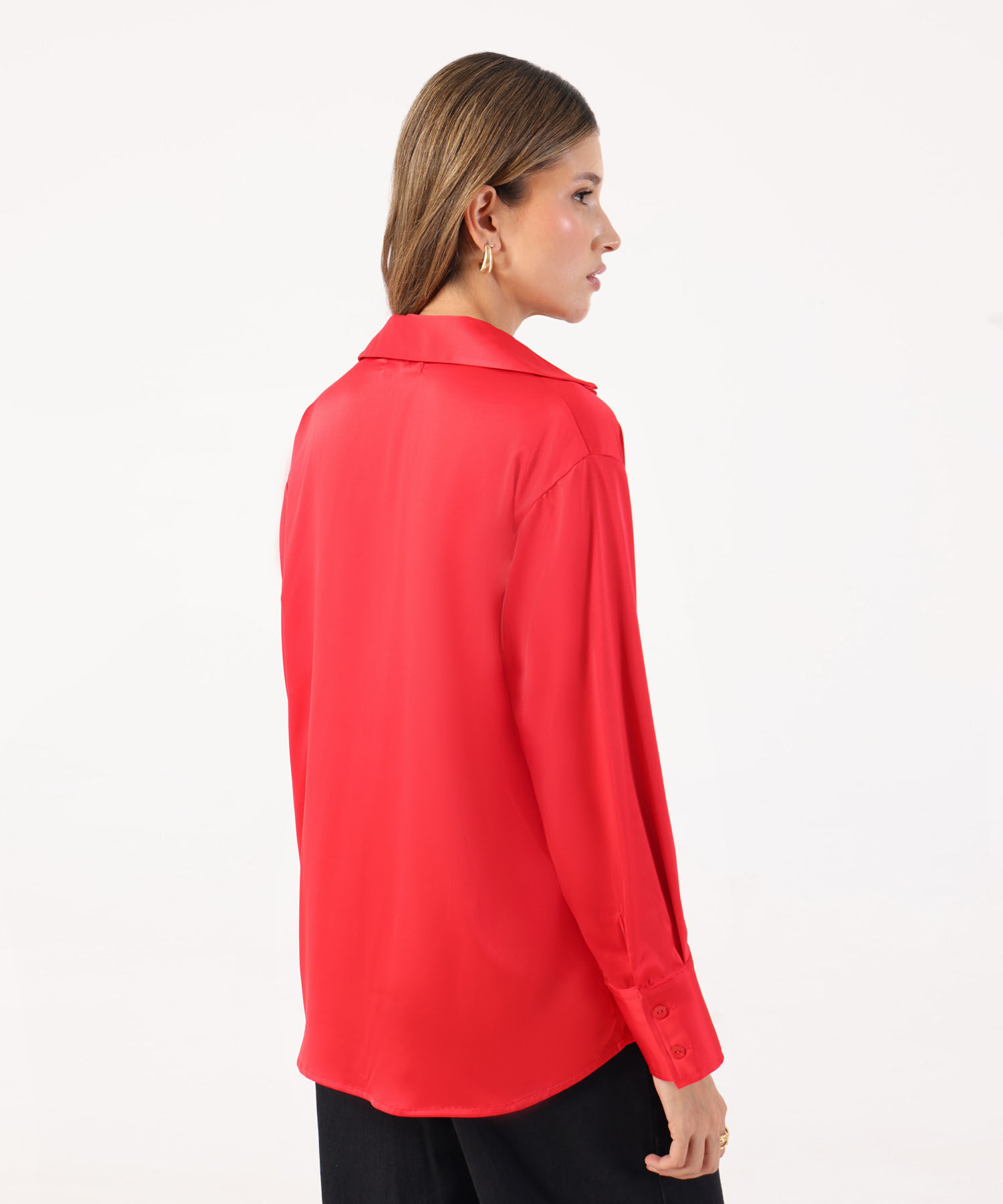 Camisa Satinada de Manga Larga para Mujer